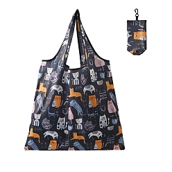 Cat Shape Foldable Polyester Grocery Bags, Reusable Waterproof Shopping Tote Bags, with Pouch and Bag Handle, Cat Shape, 58x38cm