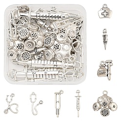 Античное Серебро 40шт 8 стили медицинская тема подвески из сплава в тибетском стиле, подвески парамедиков, без кадмия и без свинца, античное серебро, 18~61.5x10~27.5x2.5~7.5 мм, отверстие : 1.2~3 мм, 5 шт / стиль