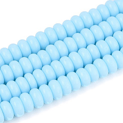 Светло-Голубой Непрозрачные с напылением стеклянные бусины, рондель, Небесно-голубой, 6~6.5x3 мм, отверстие : 1 мм, около 103~118 шт / нитка, 14.57~14.96 дюйм (37~38 см)