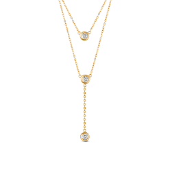 Golden SHEGRACE 925 Sterling Silver Double Layered Necklace, with Three Round AAA Cubic Zirconia Pendants, Golden, 17.7 inch(45cm)