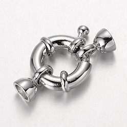 Platine Laiton printemps fermoir anneau, sans cadmium et sans nickel et sans plomb, platine, 15x5mm, Trou: 4.5mm