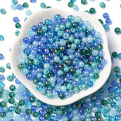 Blue Glass Beads, Round, Mixed Style, Blue, 4~4.5x4mm, Hole: 0.8mm, about 1000pcs/1 bag