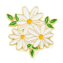 White Flower Theme Enamel Pins, Golden Zinc Alloy Brooches for Backpack Clothes Women, White, 30x29.5x1mm