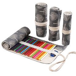 Tree Pattern Handmade Canvas Pencil Roll Wrap, 36 Holes Roll Up Pencil Case for Coloring Pencil Holder, Tree Pattern, 45~46x19~20x0.3cm