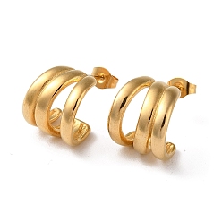 Real 18K Gold Plated Ion Plating(IP) 304 Stainless Steel Stud Earrings, Split Earrings, Real 18K Gold Plated, 14.5x13mm