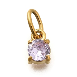 Лиловый 304 из нержавеющей стали амулеты горный хрусталь, ионное покрытие (ip), плоские круглые прелести, сирень, 8x5.5x3.5 мм, отверстие : 4.5x3 мм