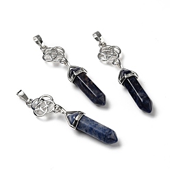 Sodalite Natural Sodalite Pendant, with Platinum Tone Brass Findings, Cadmium Free & Lead Free, Flower, 65~68mm, Hole: 4.6x8mm