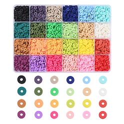Mixed Color 3600Pcs 24 Colors Handmade Polymer Clay Beads, Heishi Beads, for DIY Jewelry Crafts Supplies, Disc/Flat Round, Mixed Color, 6x1mm, Hole: 2mm, 150pcs/color