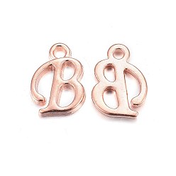 Letter B Rose Gold Plated Alloy Letter Pendants, Rack Plating, Cadmium Free & Lead Free, Letter.B, 13x10x2mm, Hole: 1.5mm