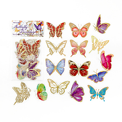 Butterfly 30Pcs 15 Style Waterproof PET Plastic Sticker, Self-adhesion, for DIY Scrapbooking, Travel Diary Caft, Butterfly Pattern, 40~60mm, 2Pcs/style