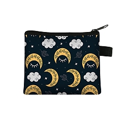 Moon Rectangle Printed Polyester Wallet Zipper Purse, for Kechain, Card Storage, Moon, 11x13.5cm