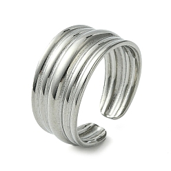 Stainless Steel Color 304 Stainless Steel Grooved Open Cuff Ring, Stainless Steel Color, US Size 6 3/4(17.1mm)