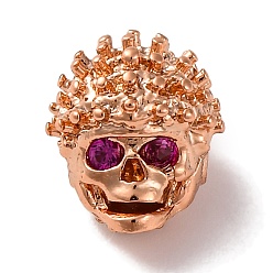 Розовое Золото Стойка в форме черепа, покрытие из латуни с бусинами из кубического циркония, без кадмия и без свинца, долговечный, розовое золото , 11x9.5x10.5 мм, отверстие : 1.5 мм