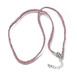 Flamingo 3.5MM Polyester Metallic Cord Braided Cord Necklace Making, with Brass Findings and 202 Stainless Steel Lobster Claw Clasps, Long-Lasting Plated, Rack Plating, Stainless Steel Color, Flamingo, 16.14 inch(41cm)~18.11 inch(46cm)