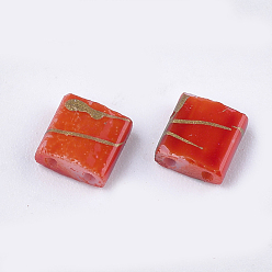 Tomato 2-Hole Glass Seed Beads, Antique Style, Rectangle, Tomato, 5x4.5~5.5x2~2.5mm, Hole: 0.5~0.8mm