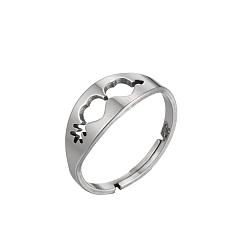 069 steel color Geometric Stainless Steel Hollow Love Heart Ring for Couples - Fashionable and Retro Open Design
