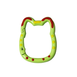 Lawn Green Spray Painted Alloy Spring Gate Ring, Cat, Lawn Green, 35x28x3.9mm