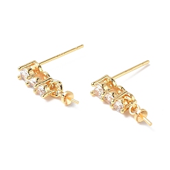 Crystal Brass Glass Rhinestone Stud Earring Findings, with Cup Peg Bails and 925 Sterling Silver Pins, Real 18K Gold Plated, Rectangle, Crystal, 16.5x3mm, Pin: 0.8mm