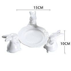 White Easter Ceramic 3 Rabbit Holding Serving Trays for Cake, Fruit, Cupcake Stand, Dessert Plates, Bunny Candy Dish Gift, White, 150x100mm