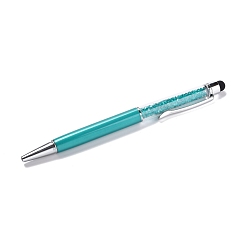 Dark Turquoise Silicone & Plastic Touch Screen Pen, Aluminum Ball Pen, with Transparent Resin Diamond Shape Beads, Dark Turquoise, 146x13x10mm
