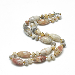 Natural Agate Natural Crazy Agate Beaded Necklaces, with Alloy Lobster Clasps, 18.1 inch~18.5  inch(46~47cm), Oval: 20x10mm
