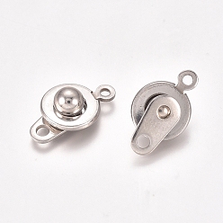 Stainless Steel Color 201 Stainless Steel Snap Clasps, Flat Round, Stainless Steel Color, 15x9x5mm, Hole: 1.5mm and 2mm