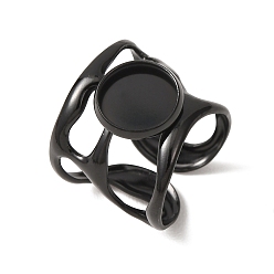 Black 304 Stainless Steel Cuff Ring Components, Round Pad Ring Setting, Ion Plating(IP), Long-Lasting Plated, Black, 18mm,US Size 7 1/4(17.5mm), Tray Size: 10mm