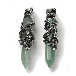 Green Aventurine Natural Green Aventurine Pointed Big Pendants, Faceted Bullet Charms with Rack Plating Antique Silver Plated Alloy Gragon, Cadmium Free & Lead Free, 63~64x19~20x15.5mm, Hole: 7.5x6.5mm