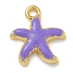 Средний Фиолетовый Подвески из латуни с эмалью в стойку, долговечный, без свинца и без кадмия, реальный 18 k позолоченный, очарование морской звезды, средне фиолетовый, 15x13.5x3 мм, отверстие : 1.6 мм