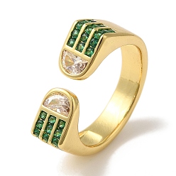 Зеленый Кольца-манжеты из латуни с покрытием арочной стойки и микропаве из кубического циркония для женщин, без кадмия и без свинца, долговечный, реальный 18 k позолоченный, зелёные, внутренний диаметр: 17 мм