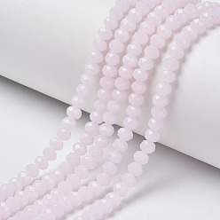 Pink Glass Beads Strands, Imitation Jade, Faceted, Rondelle, Pink, 10x8mm, Hole: 1mm, about 65~66pcs/strand, 20.8~21.2 inch(53~54cm)