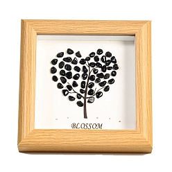 Obsidian Natural Obsidian Square with Heart Tree Photo Frame Stands, Home Display Decorations, 120x120mm
