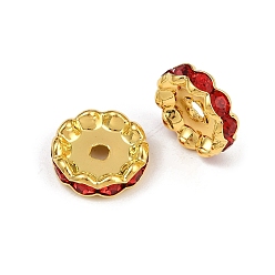 Светло-сиамский Латунные бусины разделители для поставки стразов, класс А, волнистый край, золото , рондель, Light Siam, 12x4 мм, отверстие : 2.5 мм