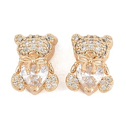 Light Gold Латунные прозрачные бусины из кубического циркония, без кадмия и без свинца, стойки покрытие, долговечный, нести с бантом, золотой свет, 14x10.5x9 мм, отверстие : 1.6 мм