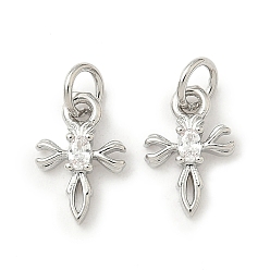 Платина Латунные микро проложить кубического циркония подвески, крест прелести, долговечный, без кадмия и без свинца, стойки покрытие, с целью перехода в кольце, платина, 12x8x3 мм, отверстие : 3.6 мм