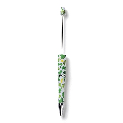 White Clover Pattern Plastic Beadable Pens, Ball-Point Pen, for DIY Personalized Pen with Jewelry Bead, White, 150x11.5mm, Pin: 2mm