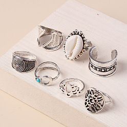 ancient silver Vintage Metal Ring Set with Unique Seashell Design - Fashionable and Personalized Jewelry Collection