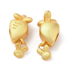 Matte Gold Color Rack Plating Brass European Beads, Large Hole Beads, Long-Lasting Plated, Carrot & Rabbit, Matte Gold Color, 21x8x7.5mm, Hole: 4mm