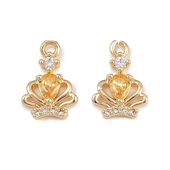 Желтый Латунные микро проложить кубического циркония подвески, корона прелести, реальный 18 k позолоченный, желтые, 11.5x8x3 мм, отверстие : 1 мм