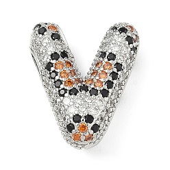 Letter V Латунные микро проложить кубического циркония подвески, долговечный, стойки покрытие, письмо амулеты, платина, Буква V, 20.5x17x8.5 мм, отверстие : 5.2x3 мм