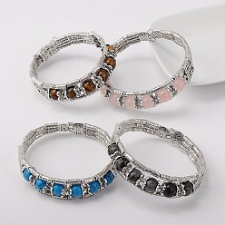 Mixed Stone Tibetan Style Antique Silver Alloy Gemstone Bracelets, Natural & Synthetic Mixed Stone, 51mm