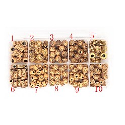 Sandy Brown Wooden Beads, with Plastic box, Large Hole Beads, Mixed Shapes, Sandy Brown, 11x7mm