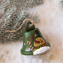 Dark Olive Green Iron Bell with Snowman Pattern Pendant Decorations, for Christmas Tree Hanging Ornaments, Dark Olive Green, 80x75mm