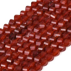 Красный Агат Природного сердолика нитей бисера, окрашенная и подогревом, граненые, твист, 6~6.5x5x5 мм, отверстие : 1 мм, около 58~61 шт / нитка, 14.17''~14.69'' (36~37.3 см)