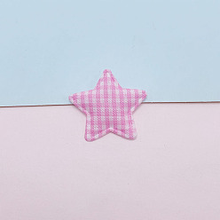 Pearl Pink Tartan Pattern Star Shape Sew on Embossed Ornament Accessories, DIY Sewing Craft Decoration, Pearl Pink, 35mm