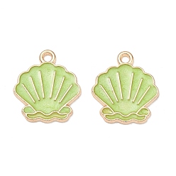 Spring Green Alloy Enamel Pendants, Shell Shapes Charms, Golden, Spring Green, 18x16x1mm, Hole: 1.6mm
