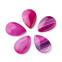 Medium Violet Red Natural Striped Agate/Banded Agate Pendants, Dyed, teardrop, Medium Violet Red, 40~44.5x27.5~30x5~6.5mm, Hole: 2mm