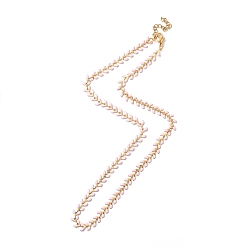 Pearl Pink Enamel Ear of Wheat Link Chain Necklace, Vacuum Plating 304 Stainless Steel Jewelry for Women, Pearl Pink, 17-1/2~17-5/8 inch(44.4~44.7cm)