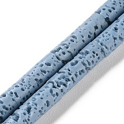 Темно-Голубой Нити синтетических бусин, окрашенных в лавовый камень, колонка, глубокое синее небо, 13~14x4 мм, отверстие : 1 мм, около 28 шт / нитка, 15.08'' (38.3 см)