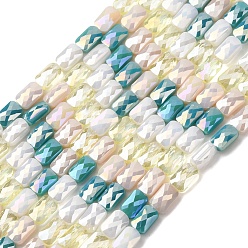 чирок Стеклянные бусины с гальваническим покрытием , прямоугольные, граненые, градиент цвета, зелено-синие, 7x4x3.5 мм, отверстие : 1 мм, около 60~63 шт / нитка, 16.14''~16.92'' (41~43 см)